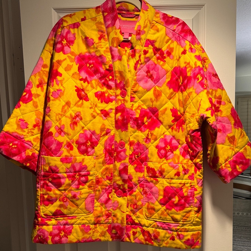 Isaac Mizrahi Live! - Pink and Yellow Floral Quilted Button Up Jacket